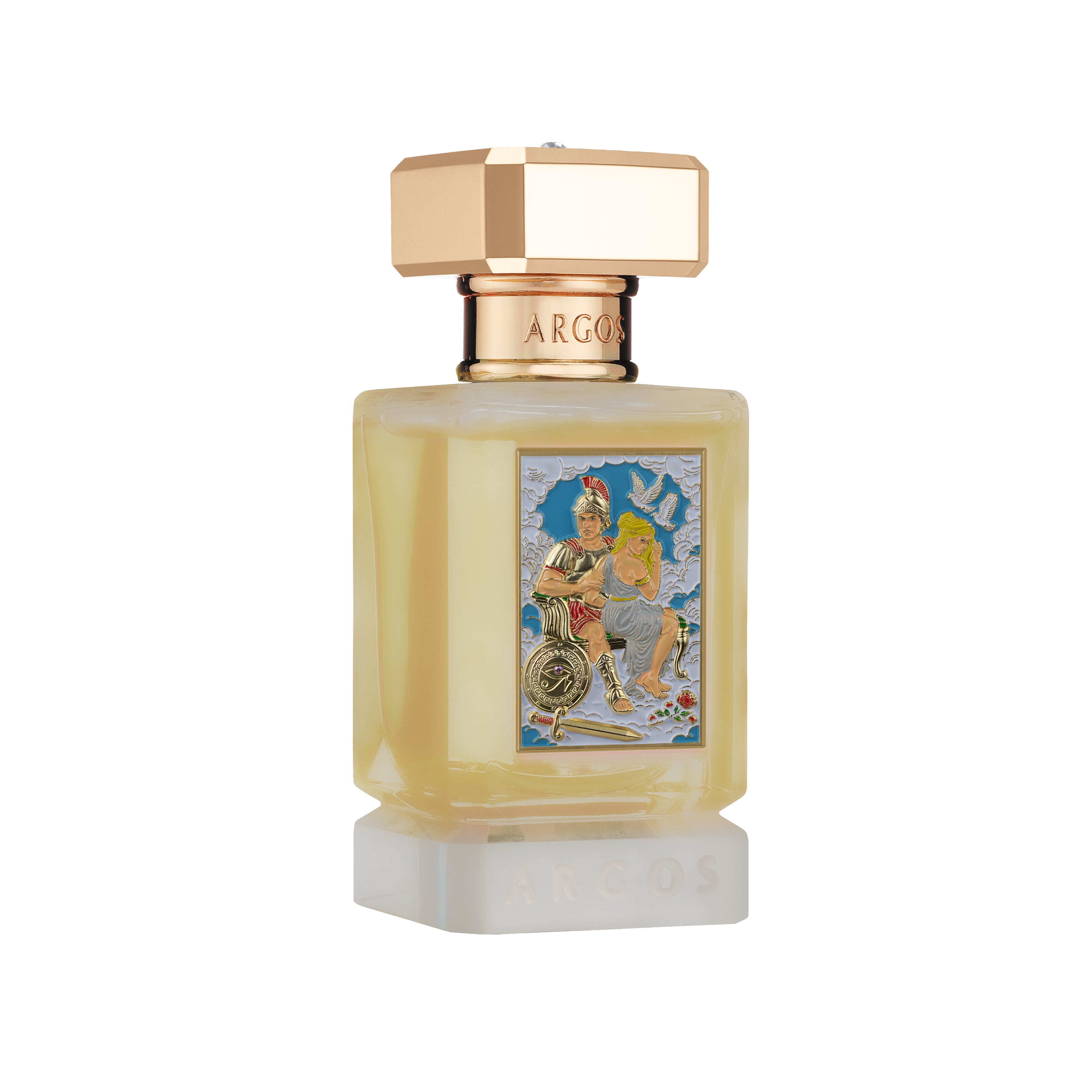 Argos FIRE AND DESIRE VULCAN'S REVENGE Perfume bottle 30ml with decorative label on a white background Left Facing