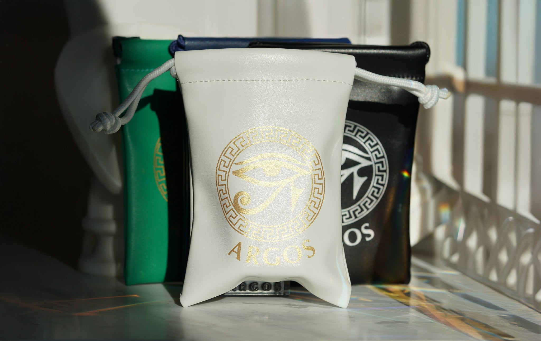 Argos Genuine Leather Bags white black and green with Argos name embolished and logo.