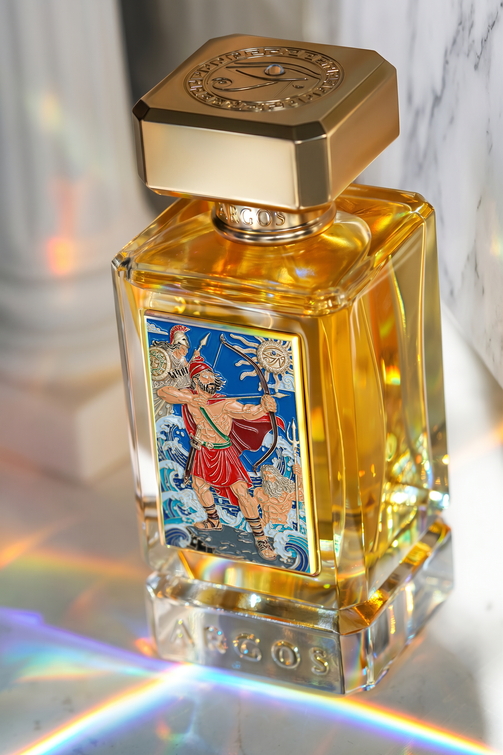 Argos Odyssey The Legend Returns perfume bottle highlighting the Odysseus voyage label