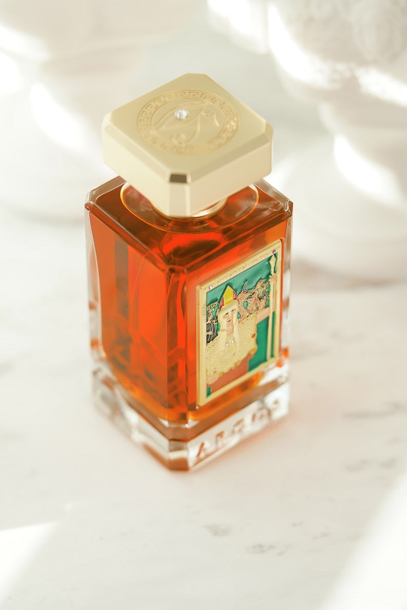 Argos Pallas Athene 100ml Perfume Crystal Bottle Left Facing Top View Candid Shot