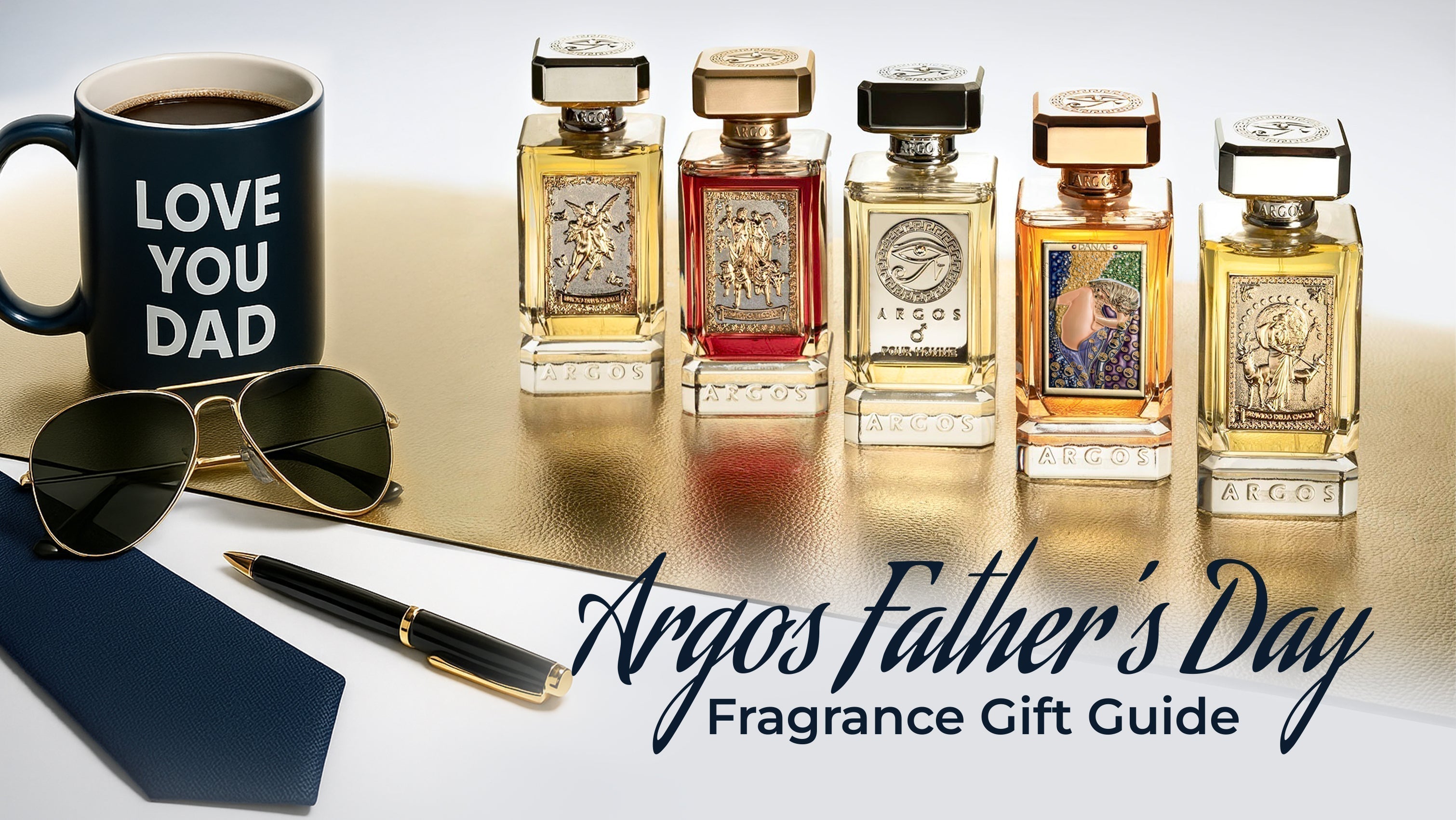 Father’s Day Argos fragrance collection featuring luxury crystal bottles of multiple scents displayed elegantly