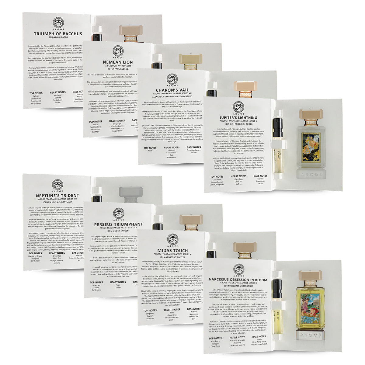 Collection of argos extrait perfume bottles and packaging with detailed labels on a white background