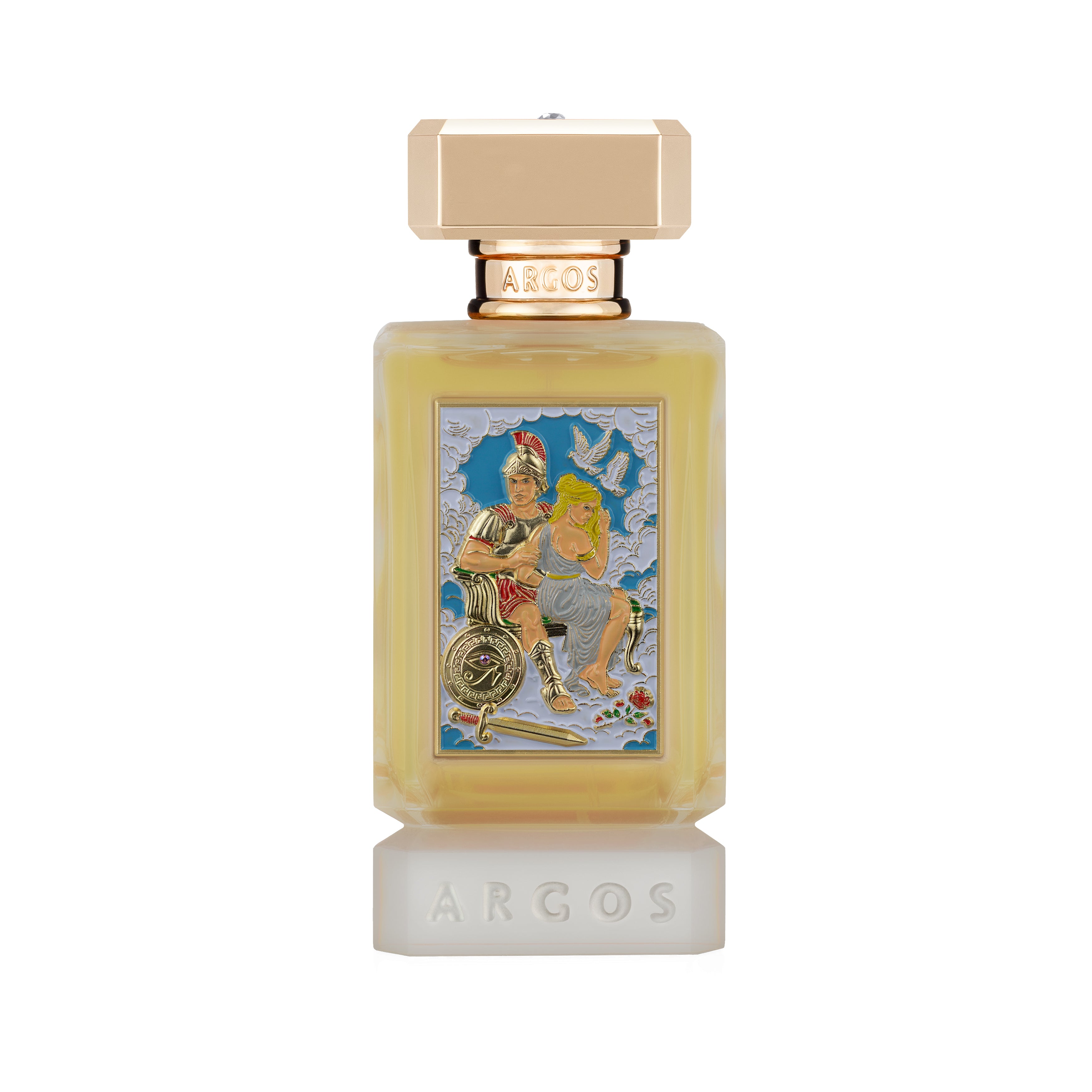 Argos FIRE AND DESIRE VULCAN'S REVENGE Perfume bottle with decorative label on a white background